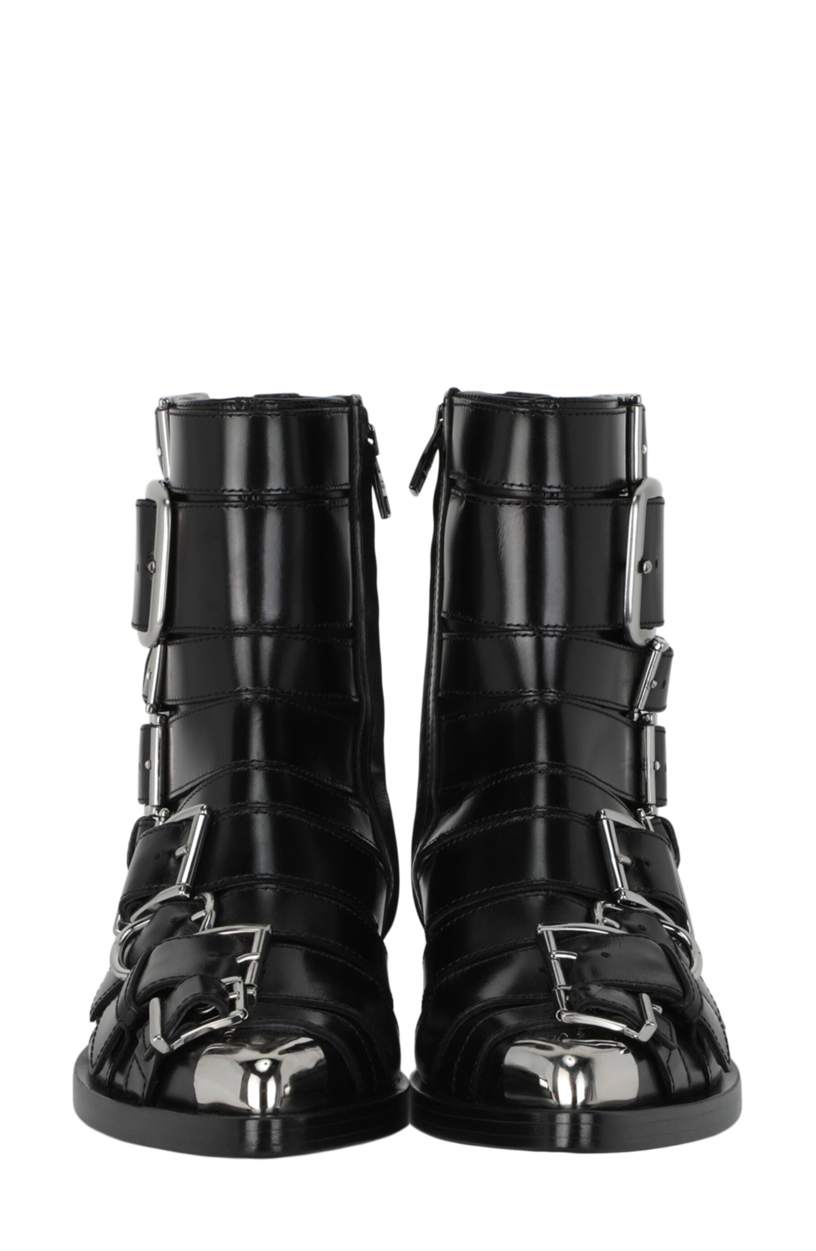 McQueen Strappy Punk Ankle Bootie, Alternate, color, Black Silver