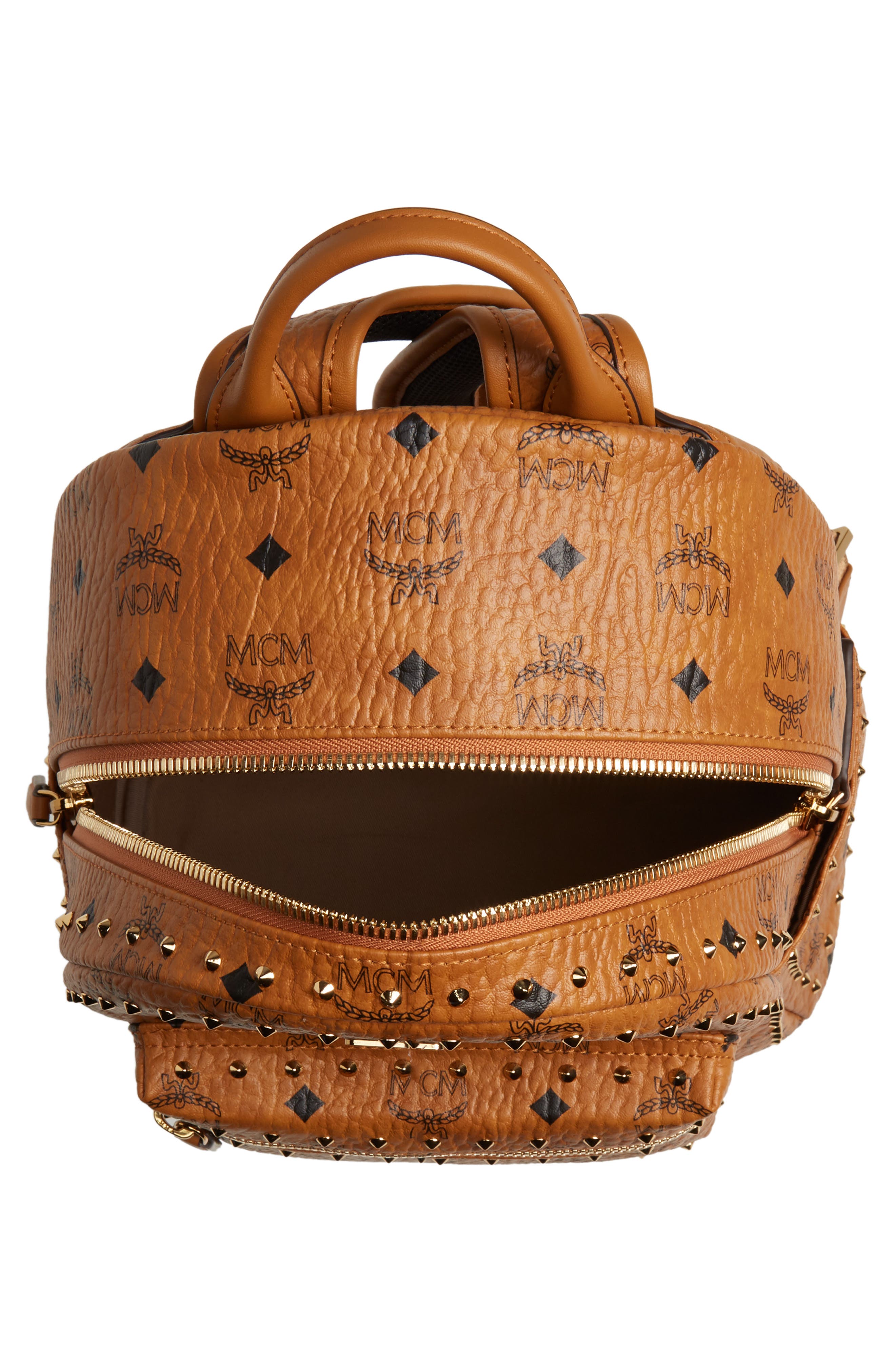 MCM Small Stark Outline Stud Leather Backpack, Alternate, color, 