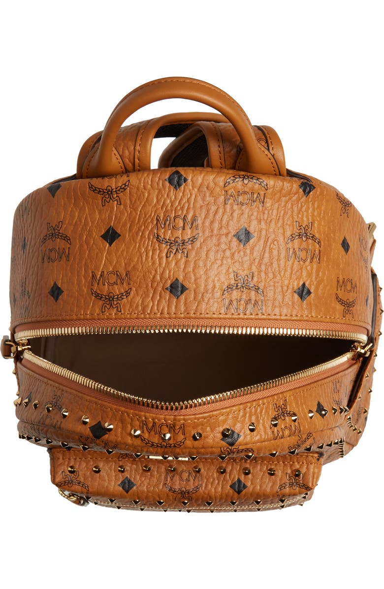 MCM Small Stark Outline Stud Leather Backpack, Alternate, color,