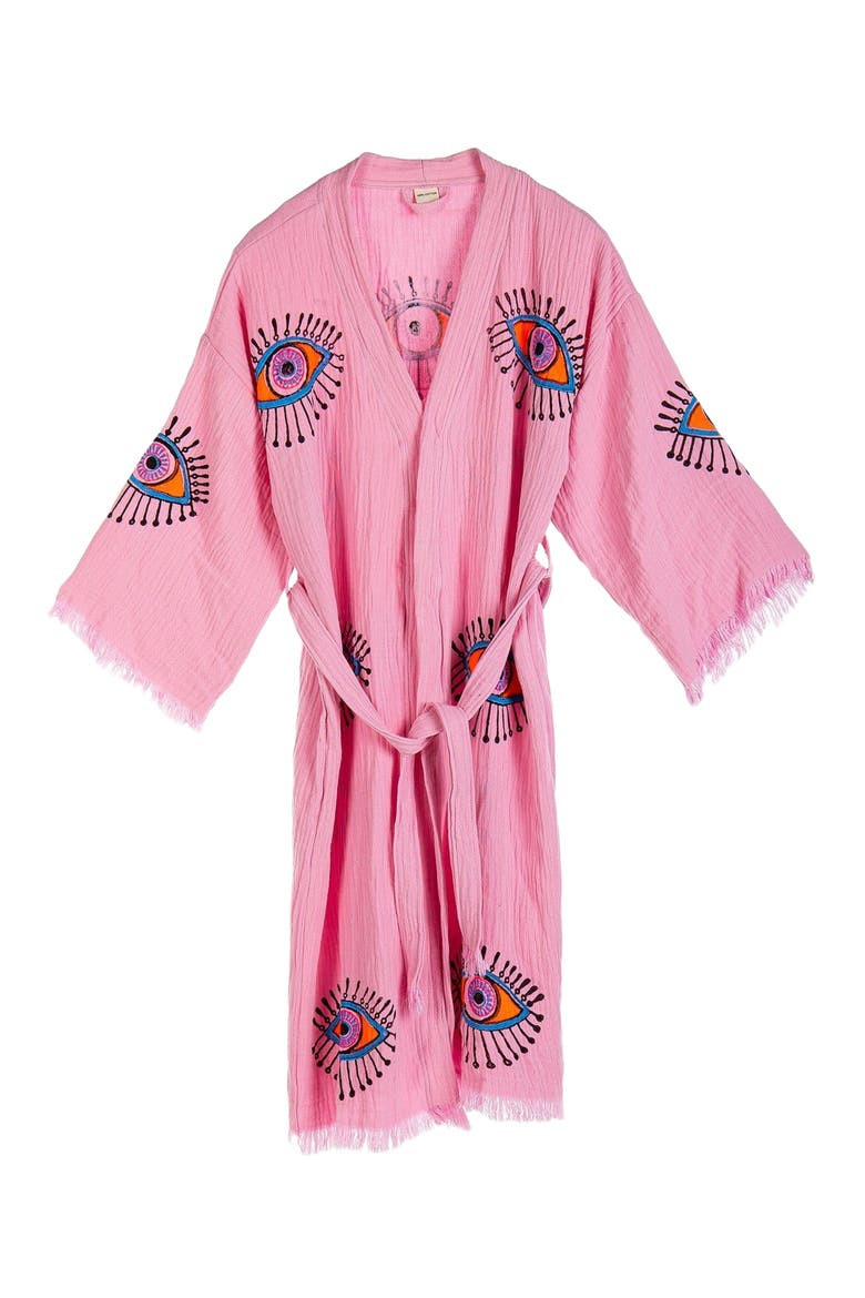 Aria Evil Eye Handmade Cotton Robe Cover-Up, Main, color, Light Pink