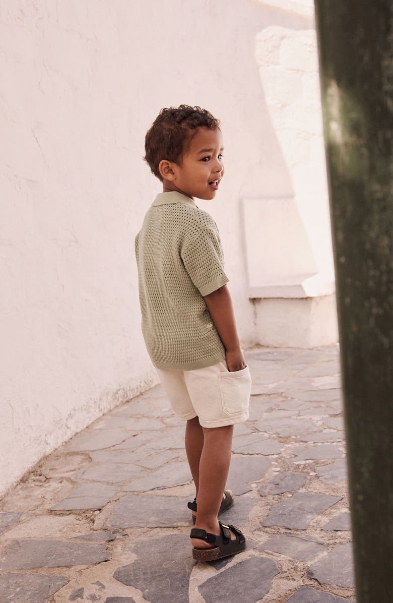 NEXT Kids' Palm Tree Embroidered Open Stitch Cotton Polo Sweater, Alternate, color, Green