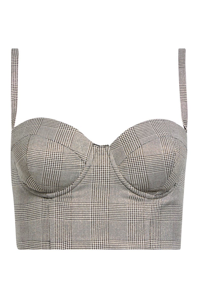 Sonya Glen Plaid Bralette, Main, color, BEIGE/ BLACK LUREX GLEN PLAID
