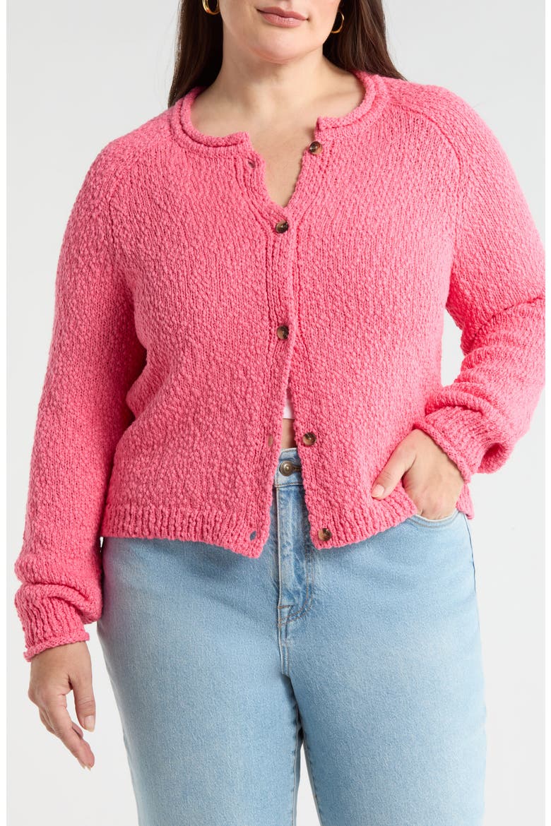 Fitted Crewneck Cardigan, Alternate, color, PINK LEMONADE