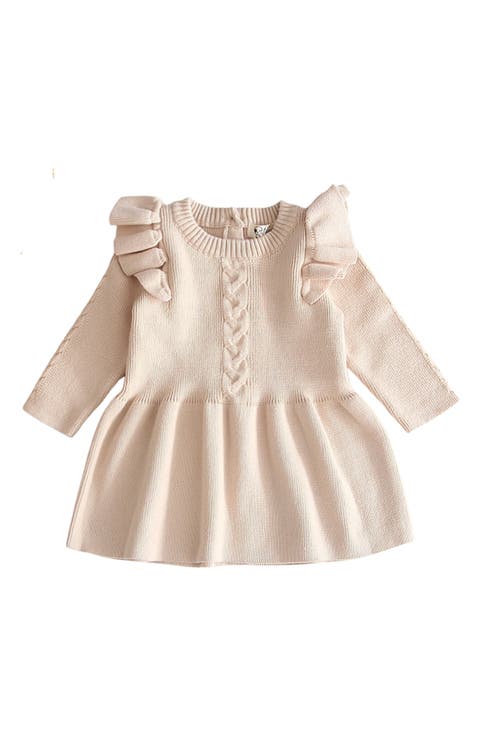 Eva Ruffle Shoulder Long Sleeve Knit Cotton Dress