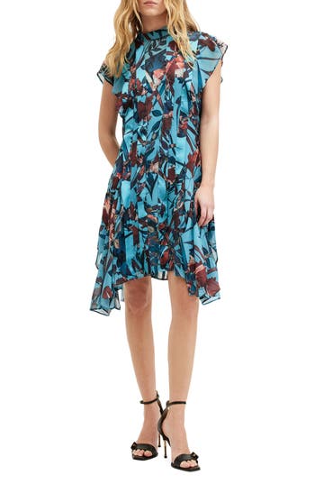 Allsaints Fleur Batu Handkerchief Hem Dress In Lagoon Blue