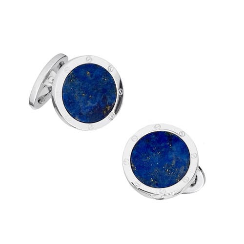 Jan Leslie Rivet Etch Sterling Cufflinks In Blue