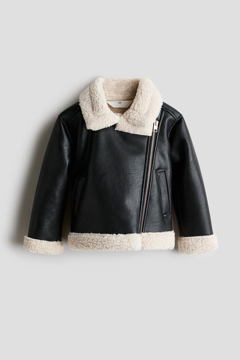Teddy-fleece-lined Aviator Jacket, Alternate, color, Black