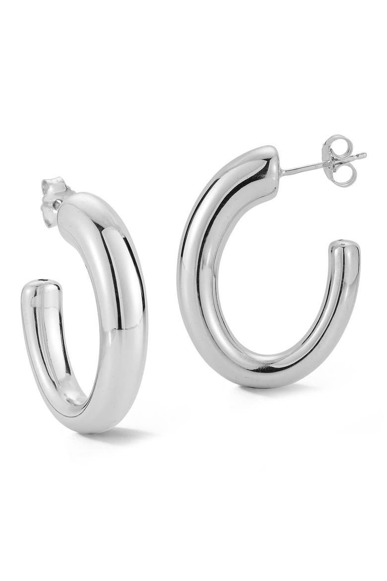 Oval Hoop Earrings, Main, color, SILVER