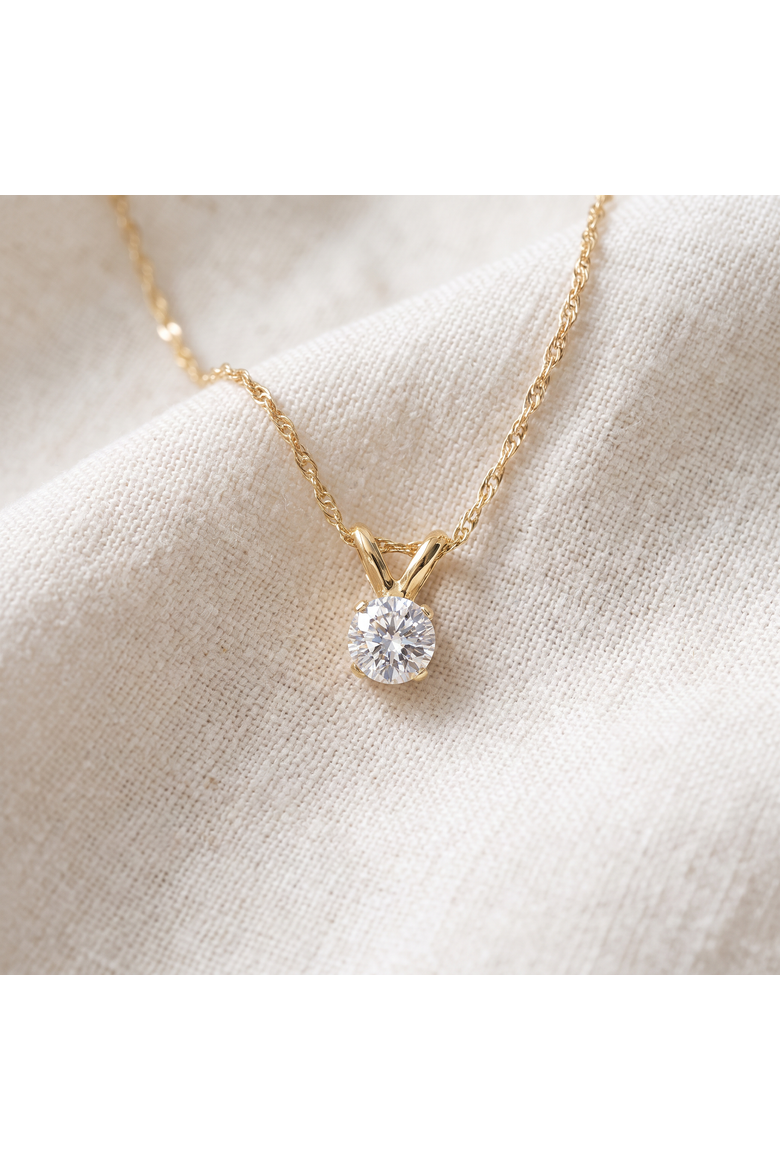 3/4ct Diamond Round Solitaire Necklace 14k Gold Pendant Lab Grown, Alternate, color, 14k Yellow Gold