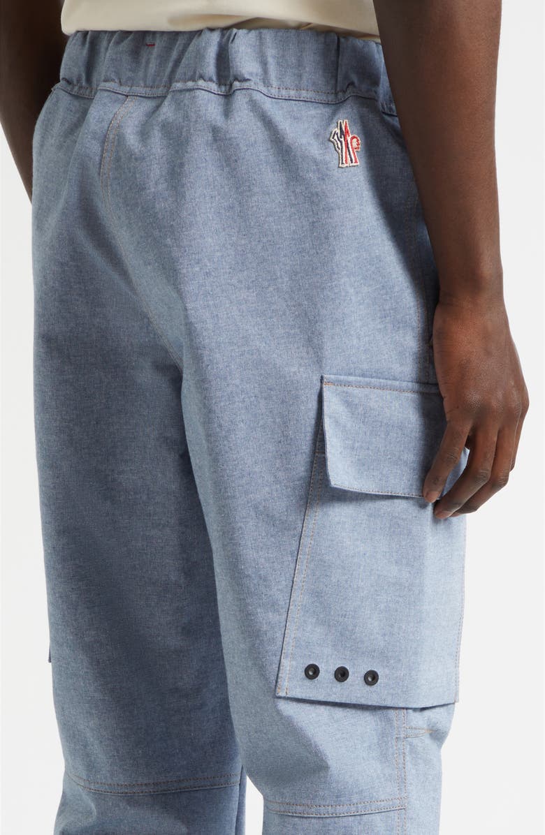 Moncler Grenoble Belted Chambray Cargo Joggers, Alternate, color, Rain Washed