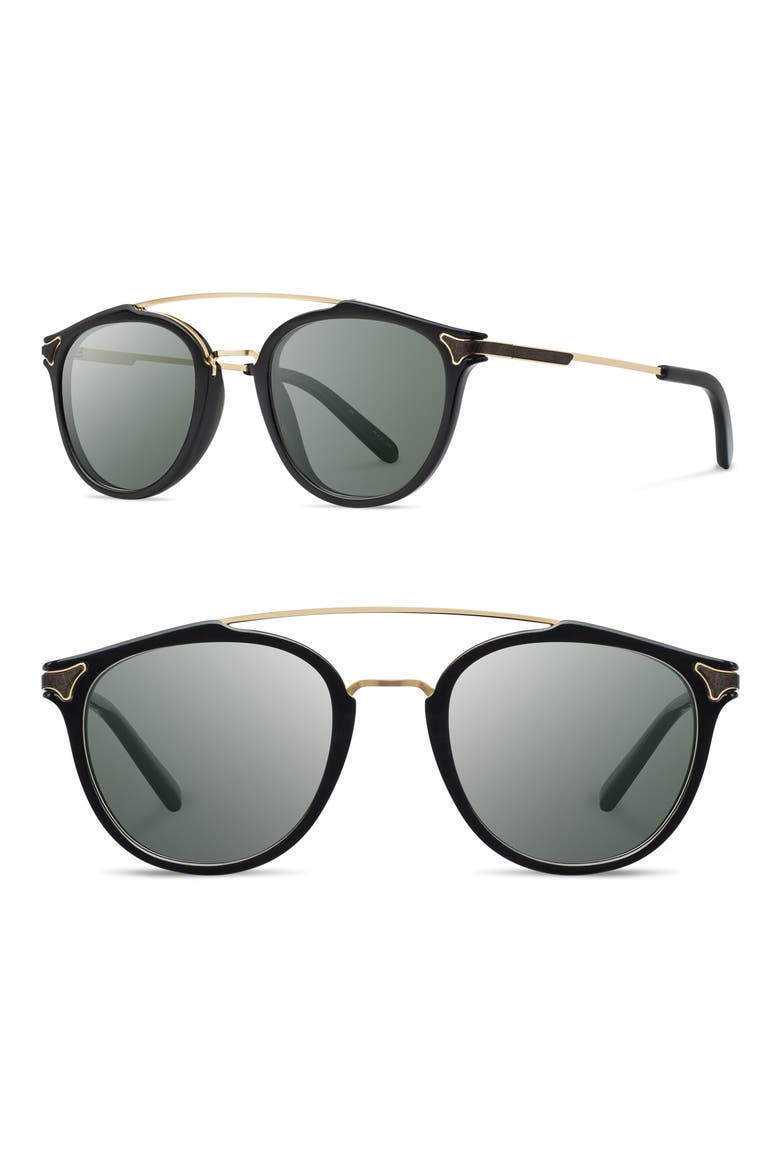 Kinsrow 49mm Polarized Round Sunglasses, Main, color, BLACK/ G15