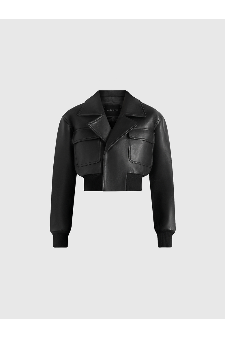 Cosette Vintage Leather Lapel Bomber Jacket, Alternate, color, Black