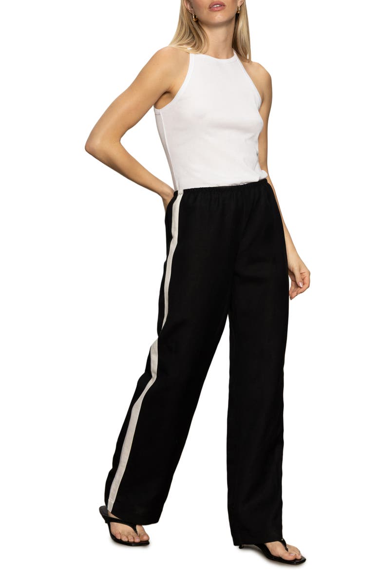 Casual Linen Blend Track Pants, Alternate, color, BLACK