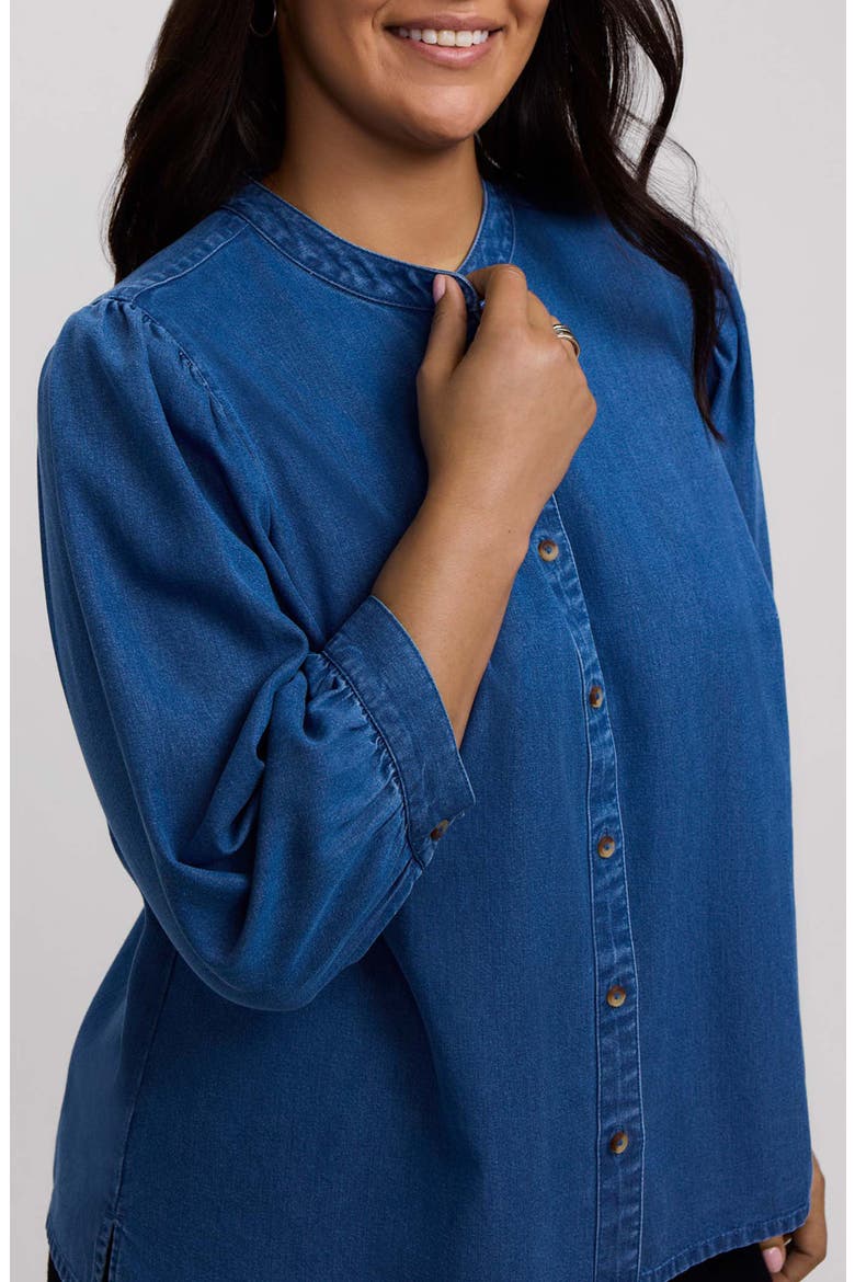 Helsa Puff Sleeve Denim Shirt, Alternate, color, DARK WASH