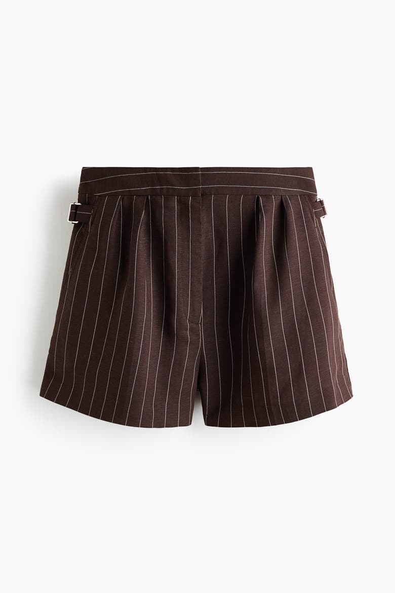 Dressy Linen-blend Shorts, Alternate, color, Dark brown/pinstriped