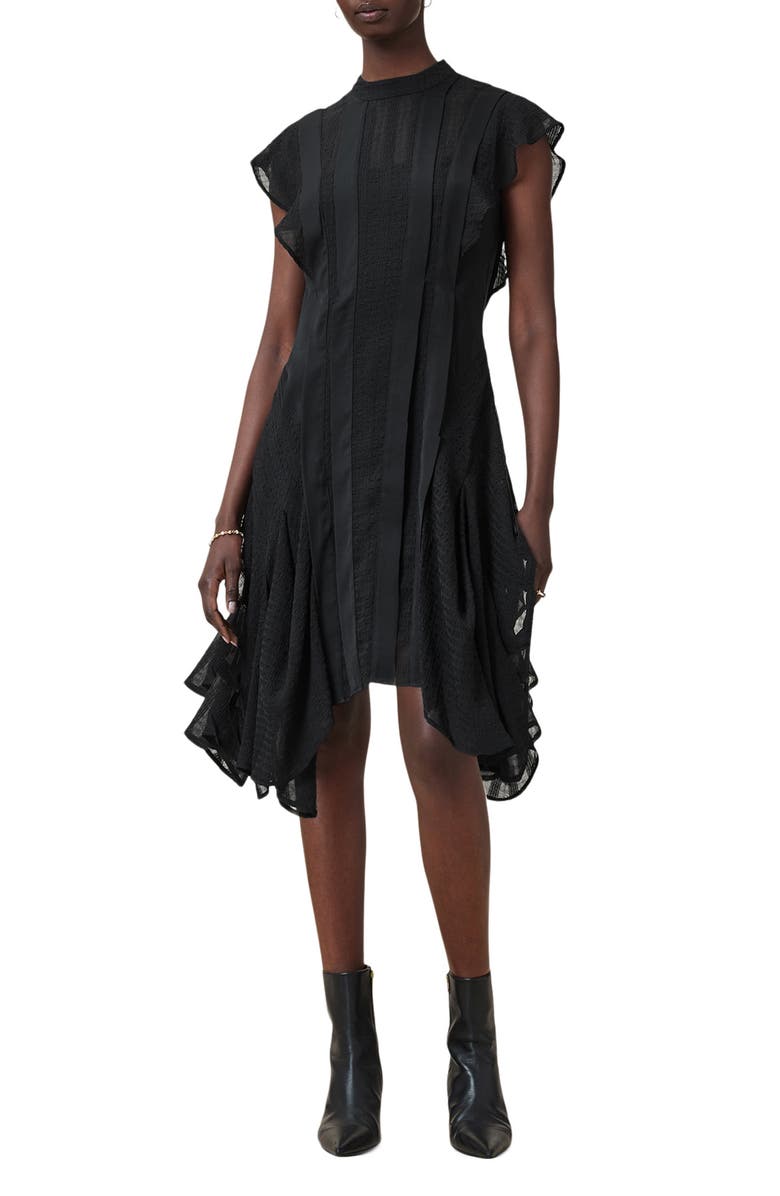 AllSaints Fleur Texture Dress, Main, color, Black