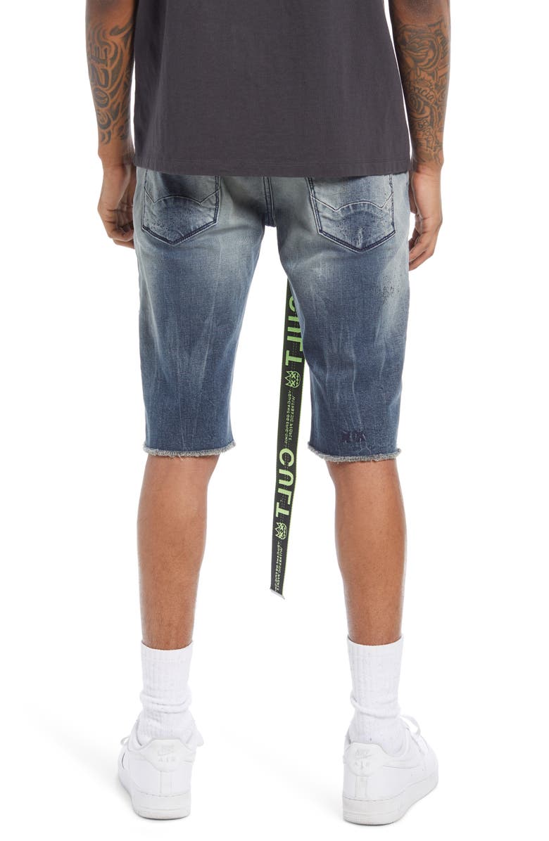 Cult of Individuality Belted Rocker Denim Shorts, Alternate, color, Moss