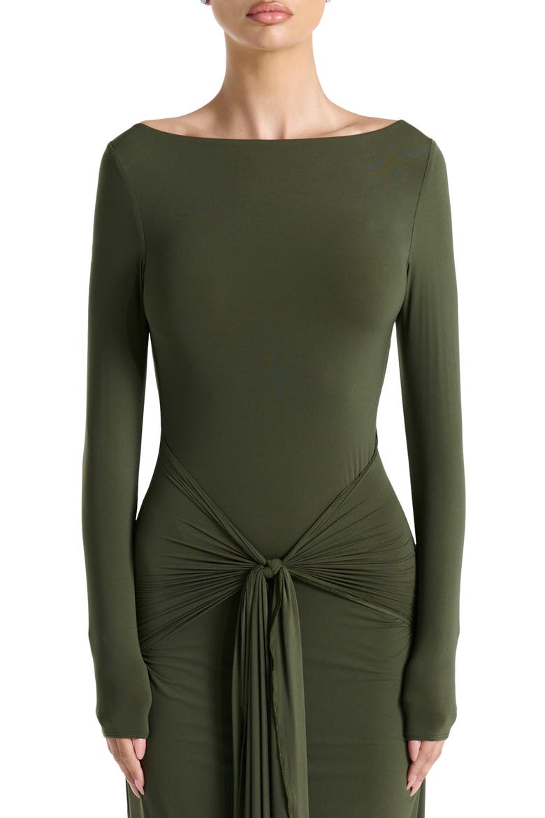 Tie Waist Long Sleeve Maxi Dress, Alternate, color, DARK OLIVE
