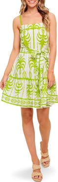 FLYING TOMATO Abstract Frond Belted Linen Minidress