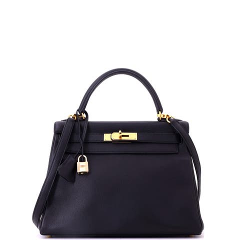 Kelly Handbag Black Clemence with Gold Hardware 28