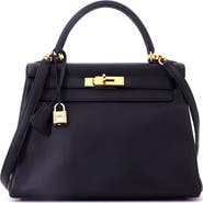 Pre-Owned Hermes Kelly Handbag Black Clemence with Gold Hardware 28