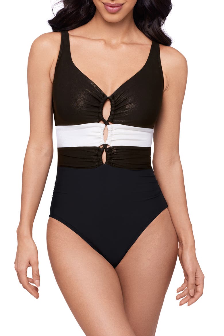Block Party Alice One-Piece Swimsuit, Main, color, BLACK