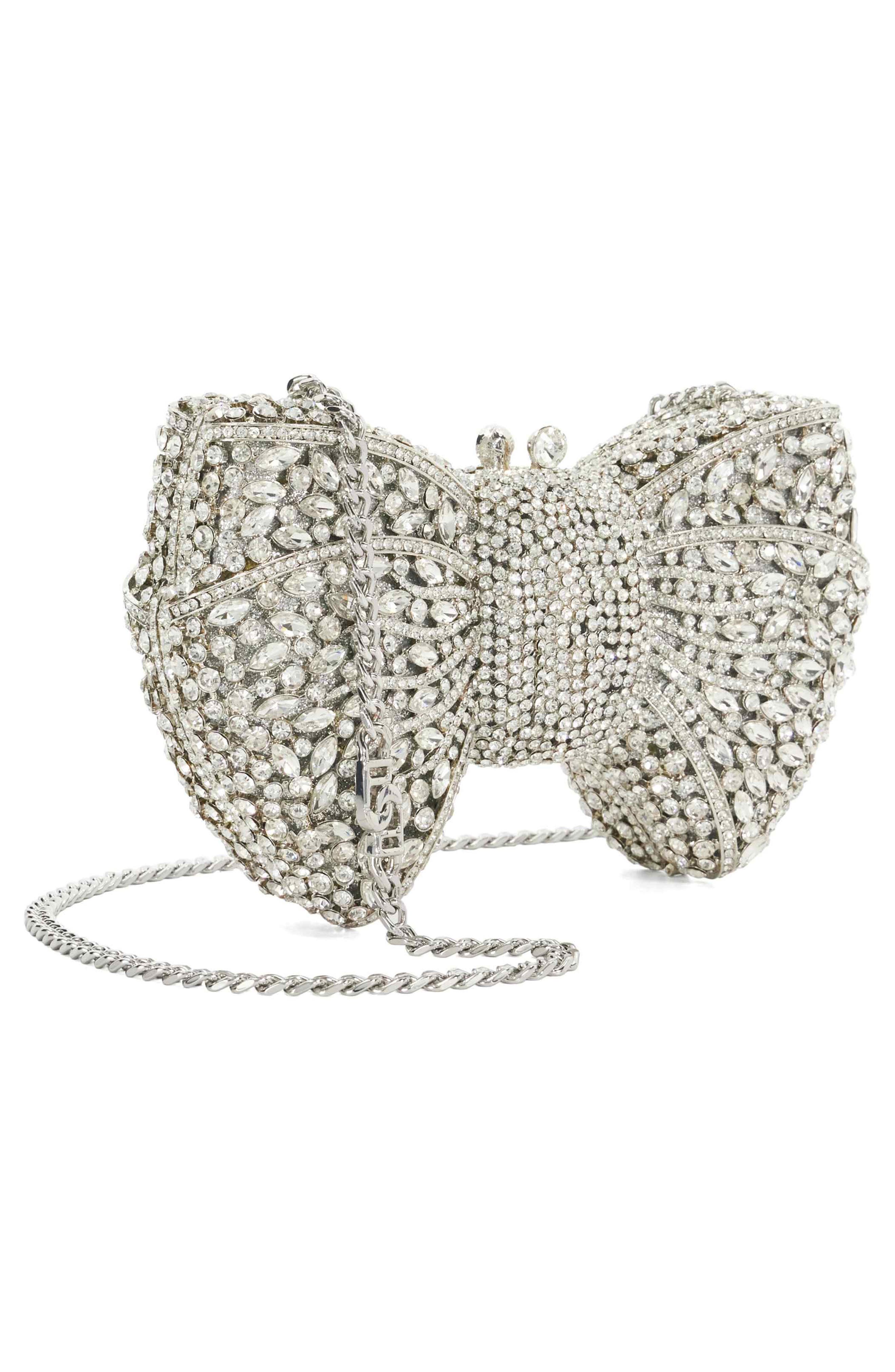 Enchant Crystal Bow Clutch, Alternate, color, SILVER