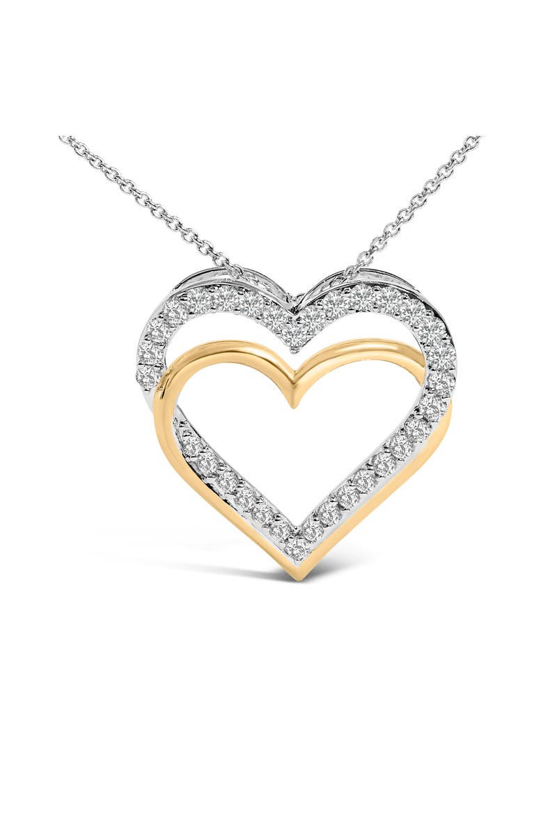 14K Yellow Gold Plated Sterling Silver 1.00 Cttw Diamond Double Heart Pendant Necklace, Alternate, color, Yellow Gold over Silver