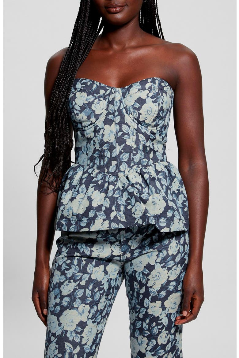 Margaux Denim Corset with Removable Straps, Main, color, INDIGO ROSE RAPTURE