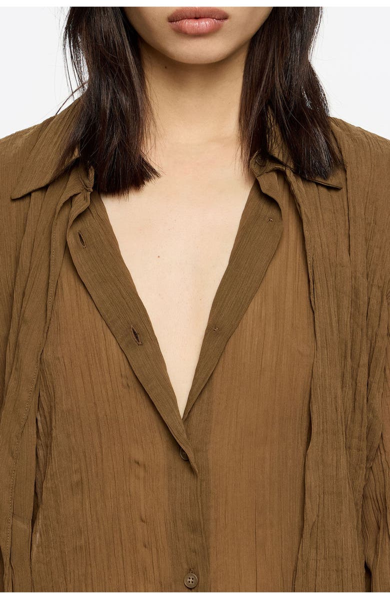 Bimba y Lola Pleated Shirt With Maxi Ties, Alternate, color, Brown