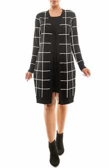 Twofer Windowpane Sweater Sheath Dress
