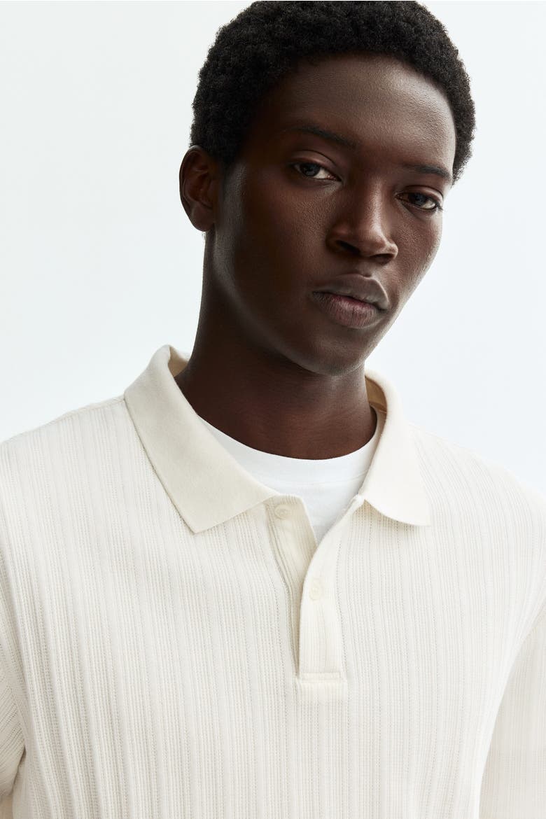 Slim-fit Textured Jersey Polo Shirt, Alternate, color, Cream
