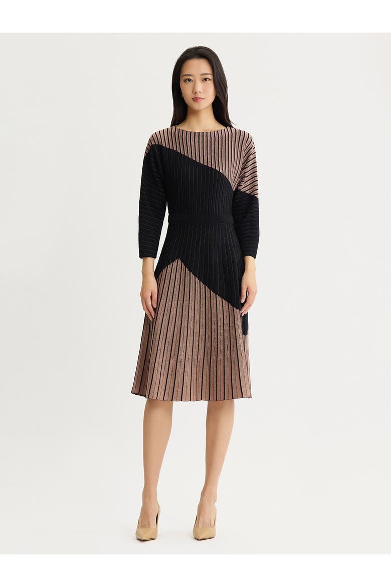 Fit & Flare Dolman Sleeve Soft Knit Midi Dress, Main, color, Charmeuse/Black