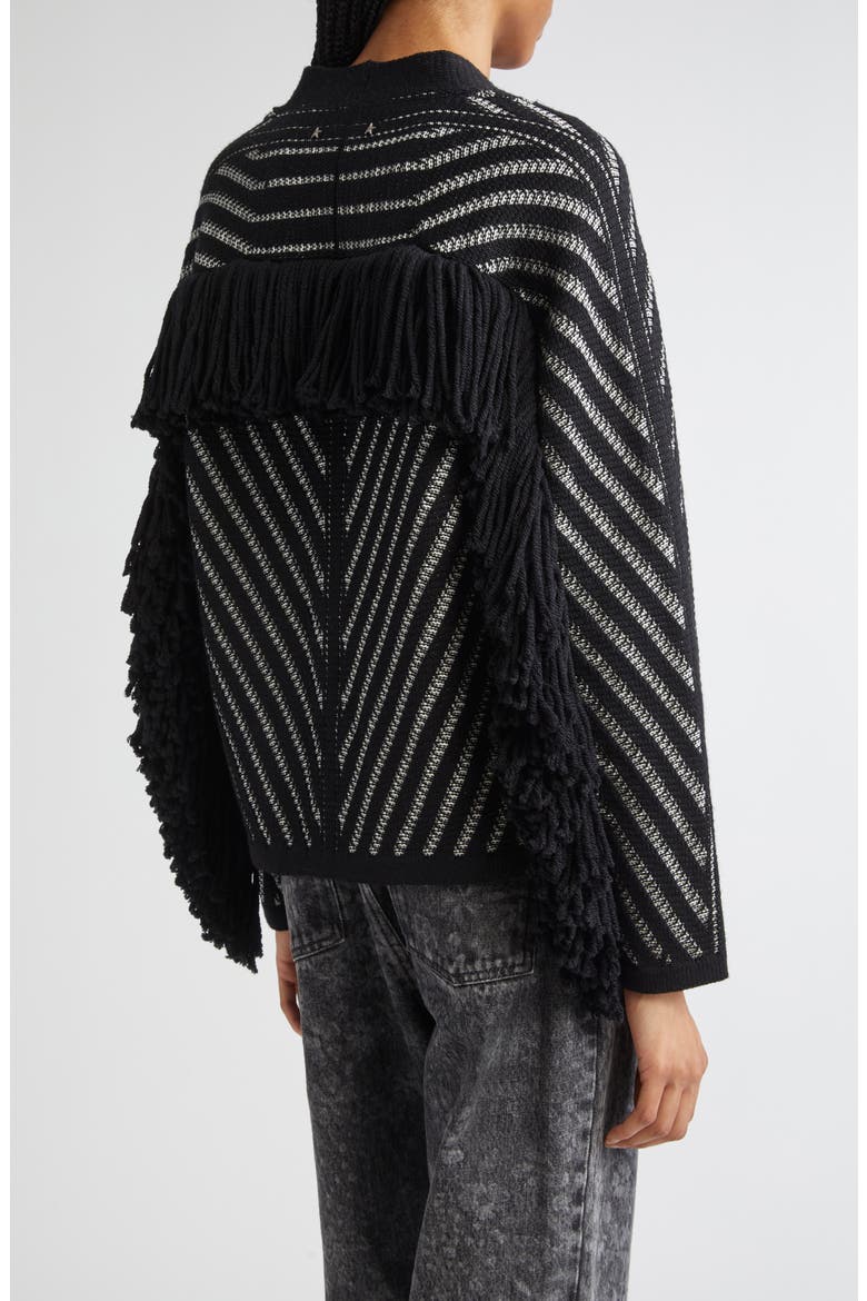 Journey Olivia Fringe Trim Virgin Wool Cardigan, Alternate, color, BLACK/ WHITE