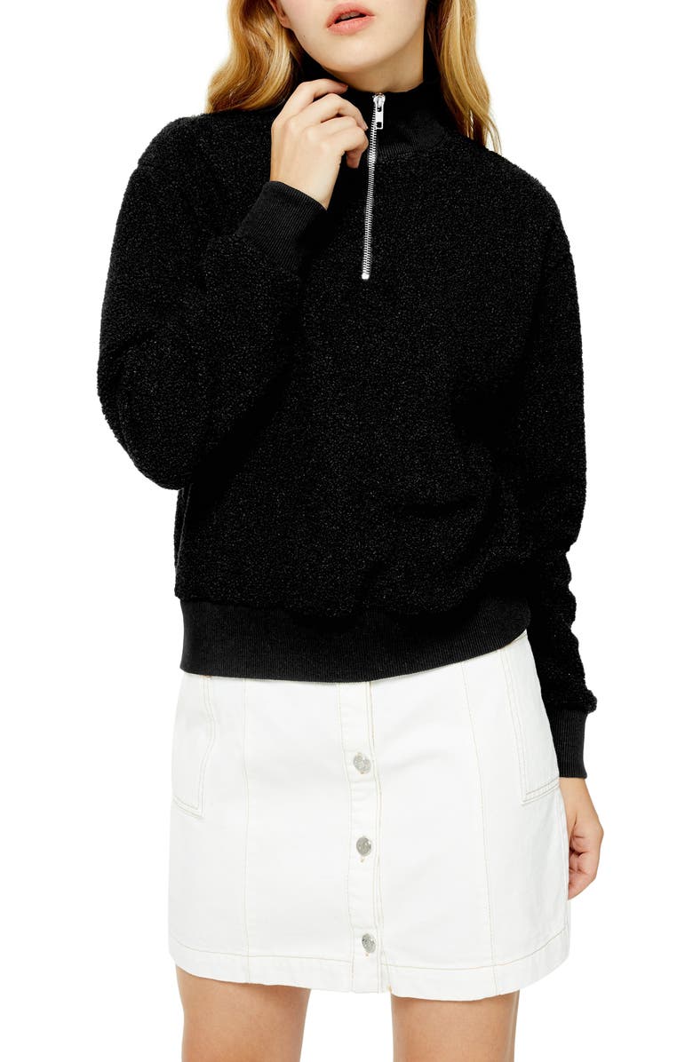Topshop Half Zip Funnel Neck Sweatshirt, Main, color, 