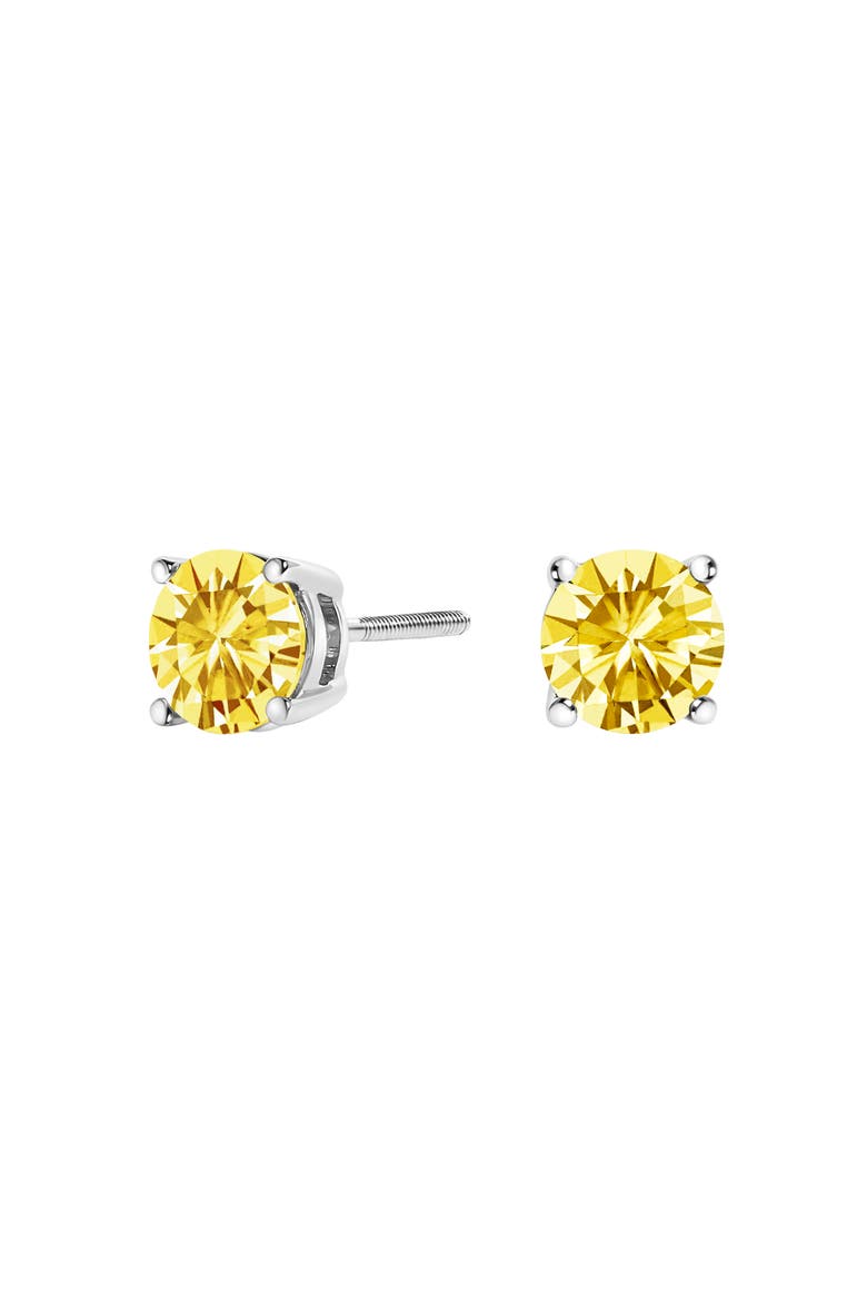 14K Gold 2.0 Cttw Lab Grown Yellow Diamond Solitaire Stud Earrings, Alternate, color, White