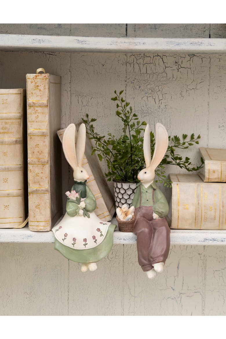 Boy And Girl Bunny Figurine A/2, Alternate, color, Brown