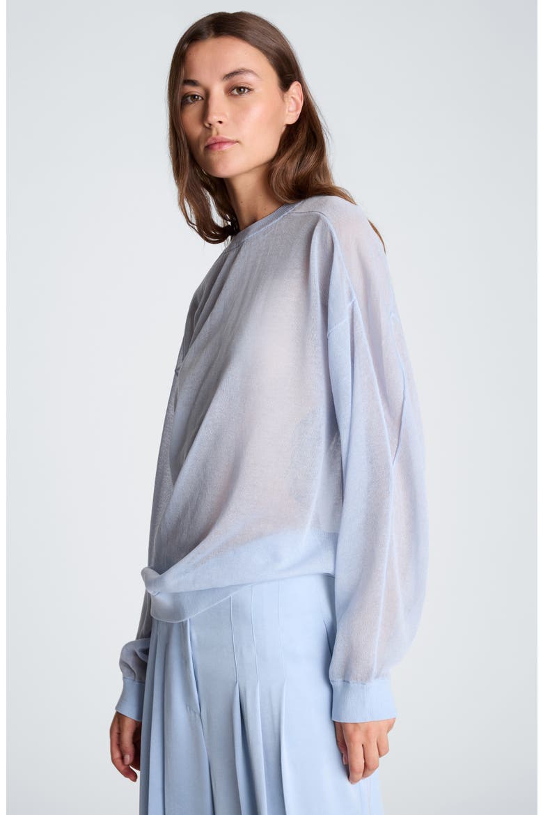 Sheer Crewneck Sweater, Alternate, color, SERENE BLUE