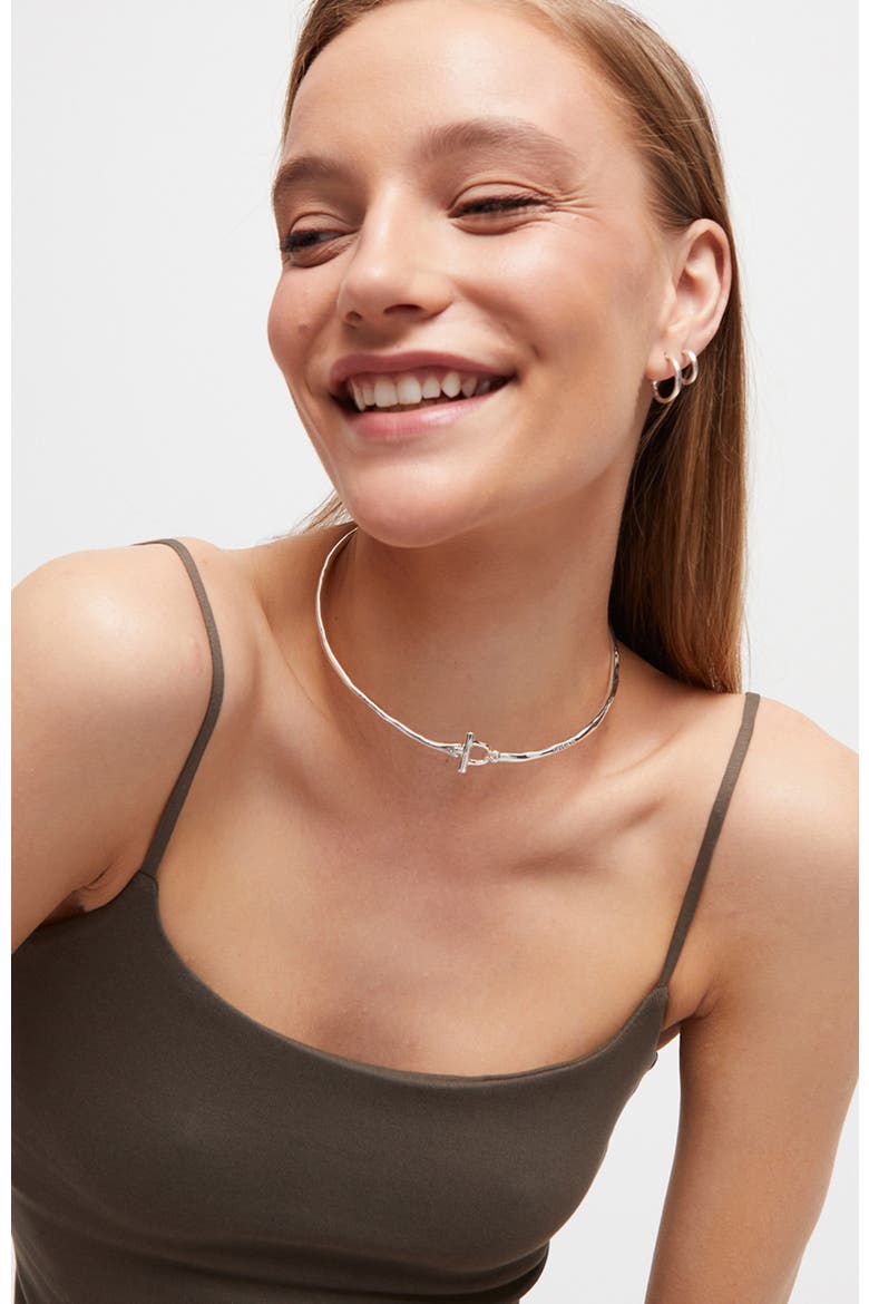 Rigid Necklace with Front Clasp Plated in Sterling Silver with White Topaz, Alternate, color, Silver
