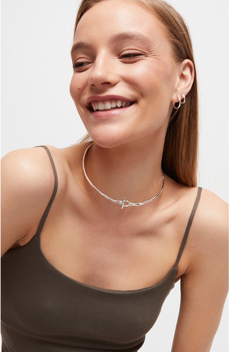 UNODE50 Rigid Necklace With Front Clasp Plated In Sterling Silver With White Topaz, Alternate, color, Metallic Silver