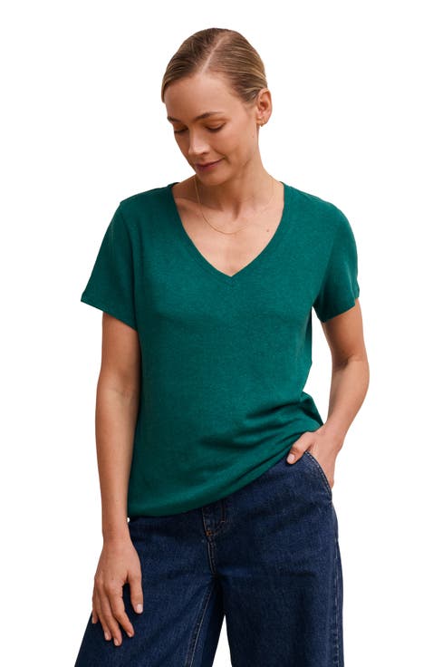 Relaxed V-Neck Linen Blend T-Shirt