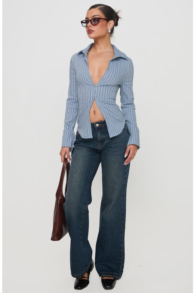 Madlin Stripe Long Sleeve Button-Up Shirt, Alternate, color, BLUE STRIPE