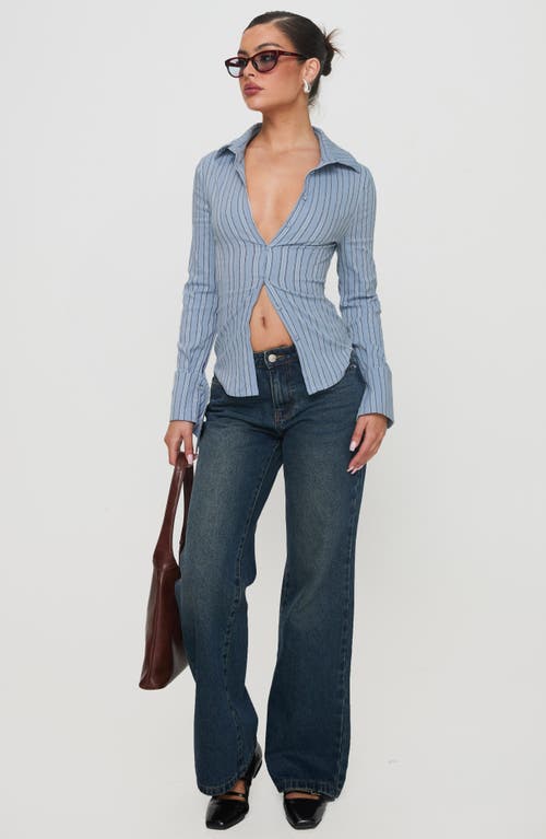 Princess Polly Madlin Stripe Long Sleeve Button-up Shirt In Blue