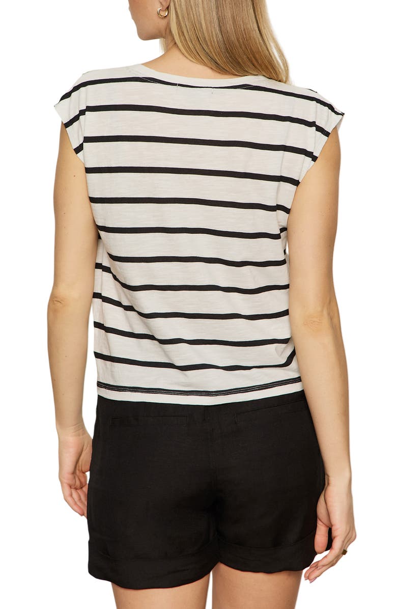 Sanctuary Pleated Stripe Muscle Tee, Alternate, color, White/ Black Stripe