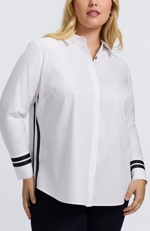 Foxcroft Brooke Grosgrain Trim Cotton Button-up Shirt In White