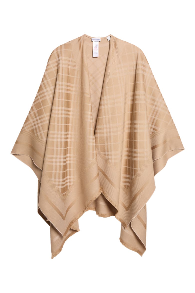 EKD & Check Jacquard Wool & Cashmere Cape, Alternate, color, FINCH BEIGE