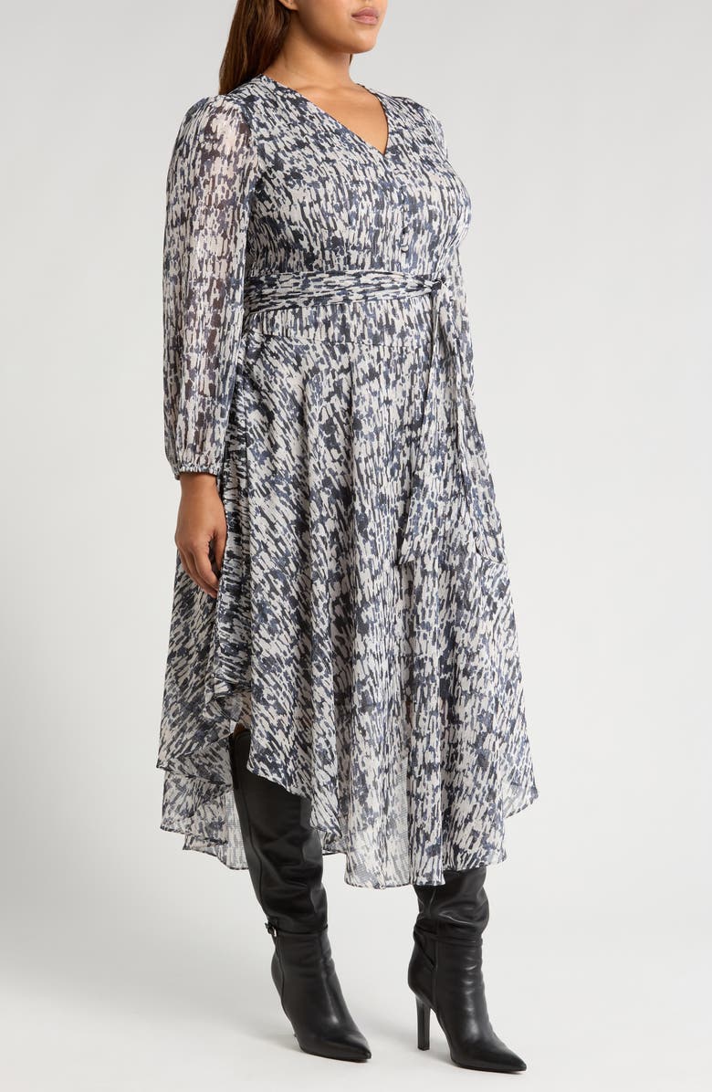 Vince Camuto Printed Long Sleeve Belted Dress, Alternate, color, 