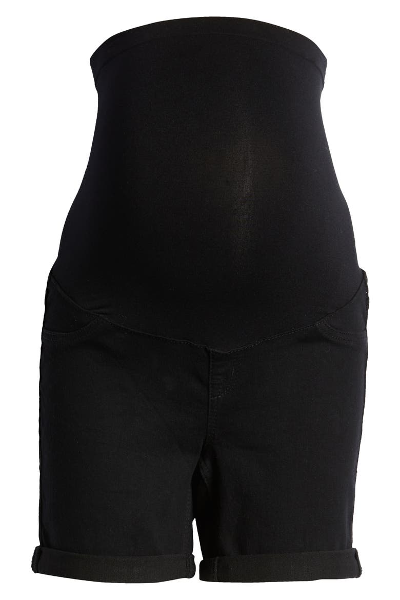 1822 Re:Denim Over the Bump Rolled Hem Maternity Shorts, Alternate, color, BLACK