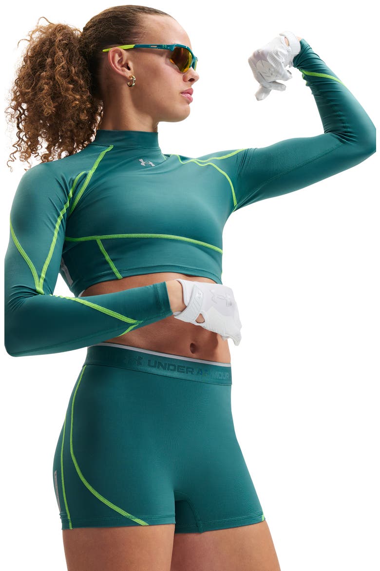 HeatGear® Elite Mock Neck Crop Top, Alternate, color, 338 RACK GREEN