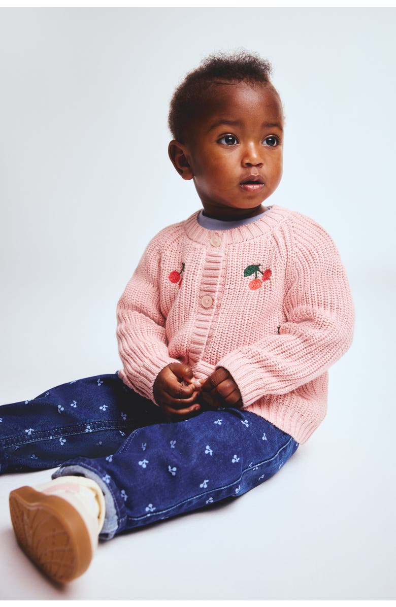 H&M Embroidered-motif Cardigan, Alternate, color, Pink/Cherries